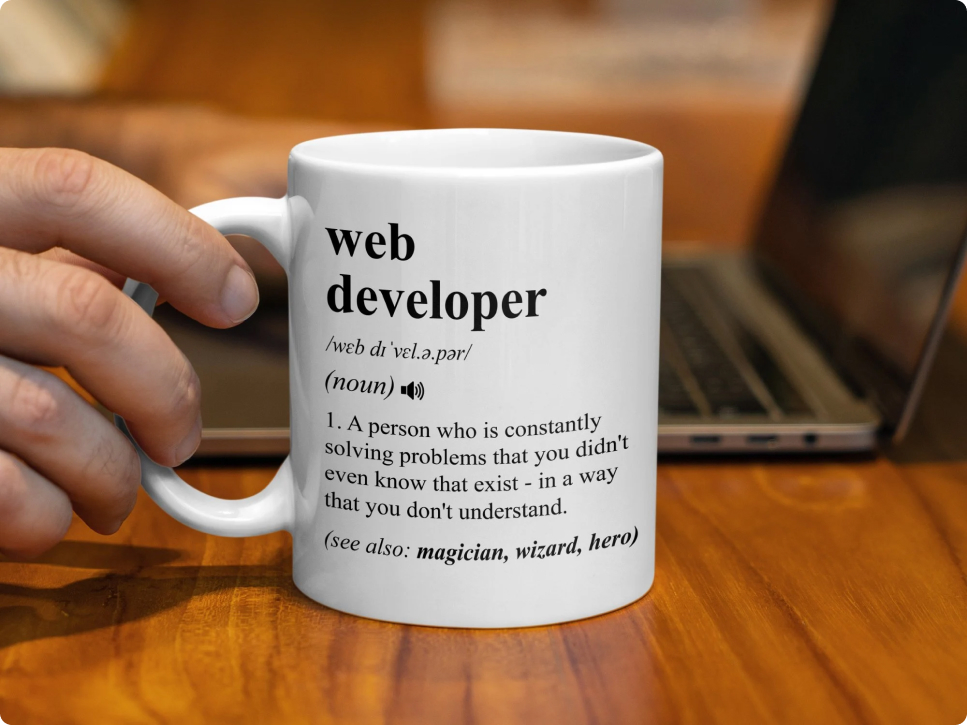 Taza con la definición oficial de diccionario de web developer